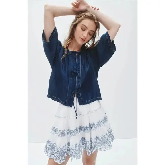 Kate Spade New York Womens Floral Embroidered Tiered Mini Skirt Size XL Boho - Picture 8 of 8